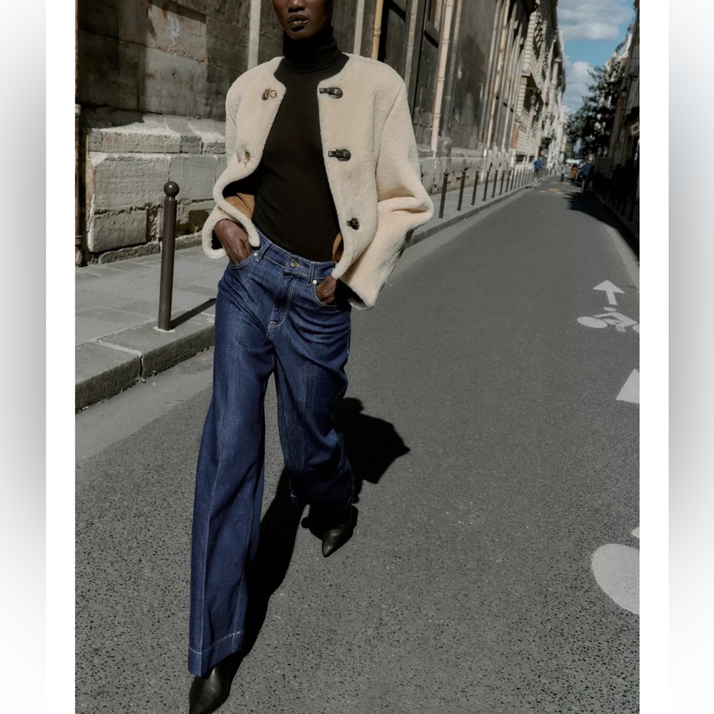 Zara Faux Fur Jacket with Fireman Clasp Ecru NWT - Picture 2 of 7